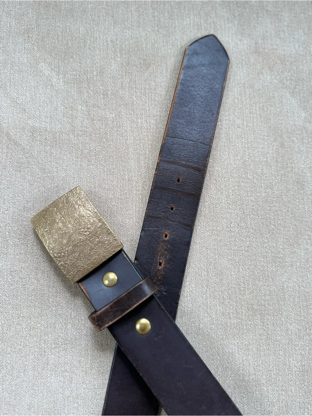 Cellar Leather Cape Cod dark brown leather belt with gold brass hardware buckle
